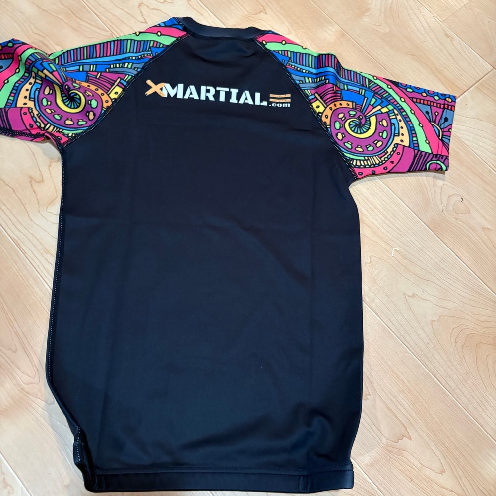 XMartial BJJ Rash Guard Mens Small Black Psychedelic Skull Short Sleeve MMA Top - Picture 3 of 6
